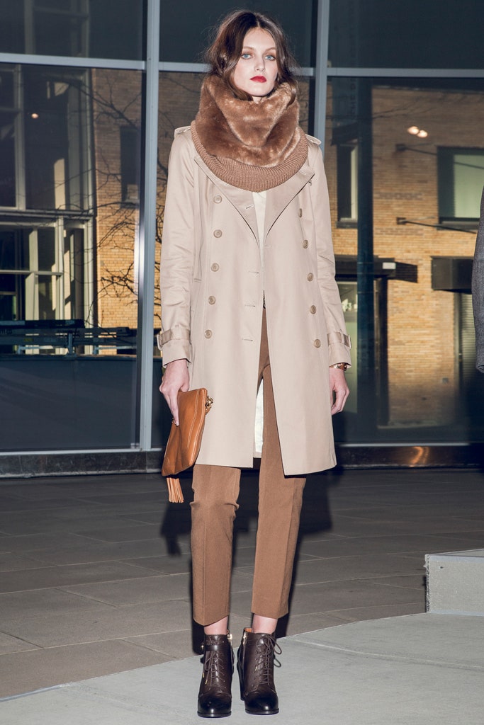 beige trench coat with brown pants