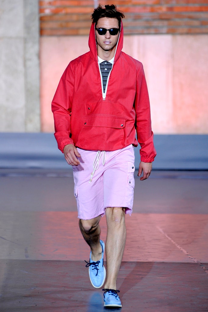 red hoodie and pink shorts