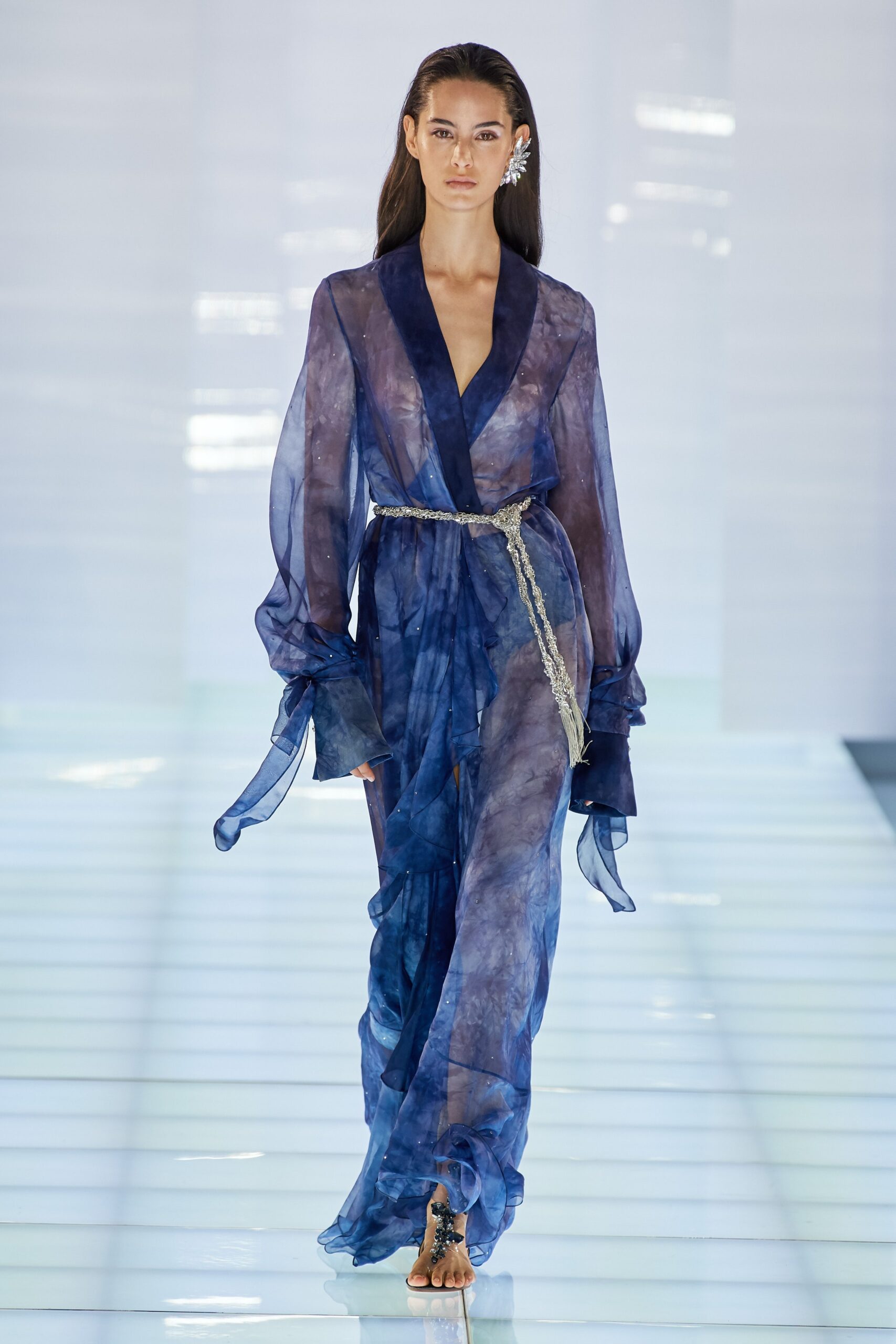blue silk sheer gown