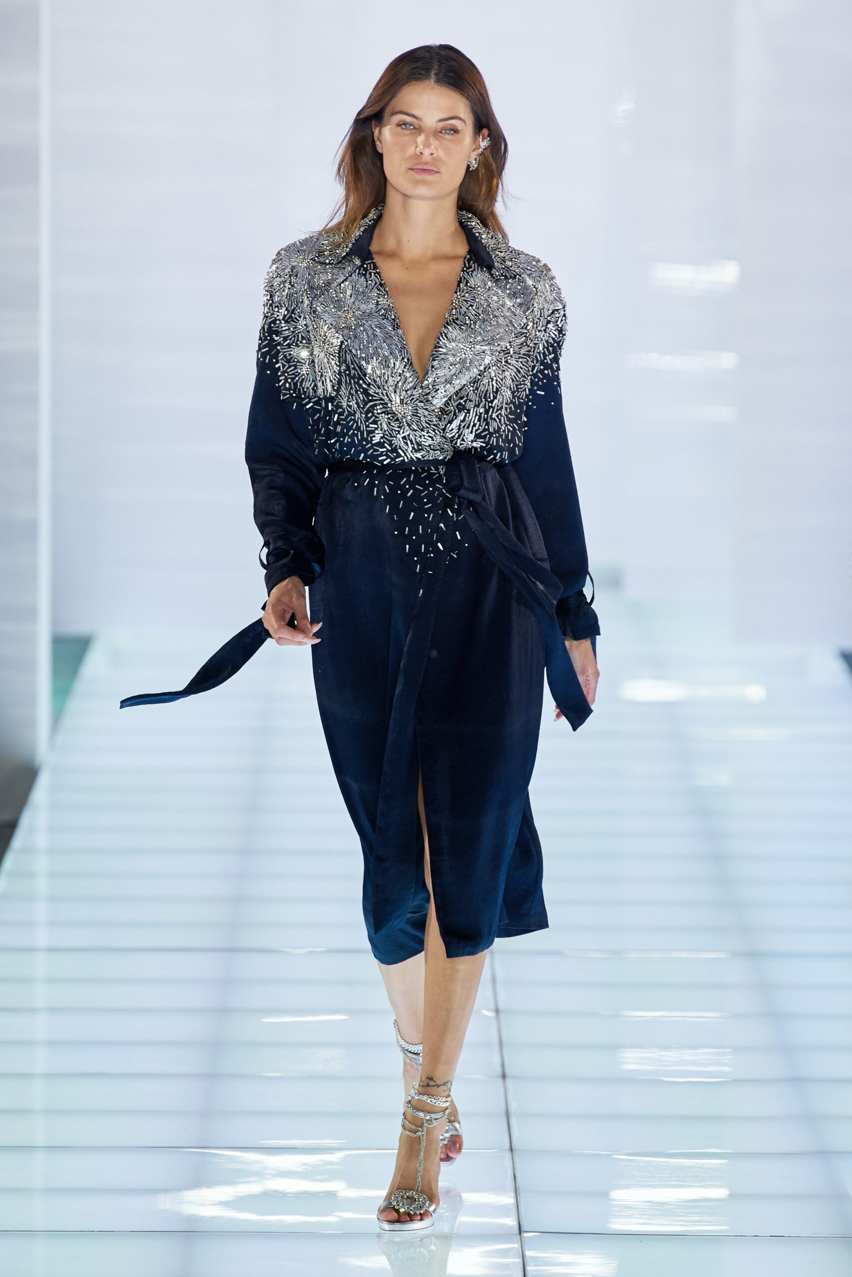 blue velvet embellished dress