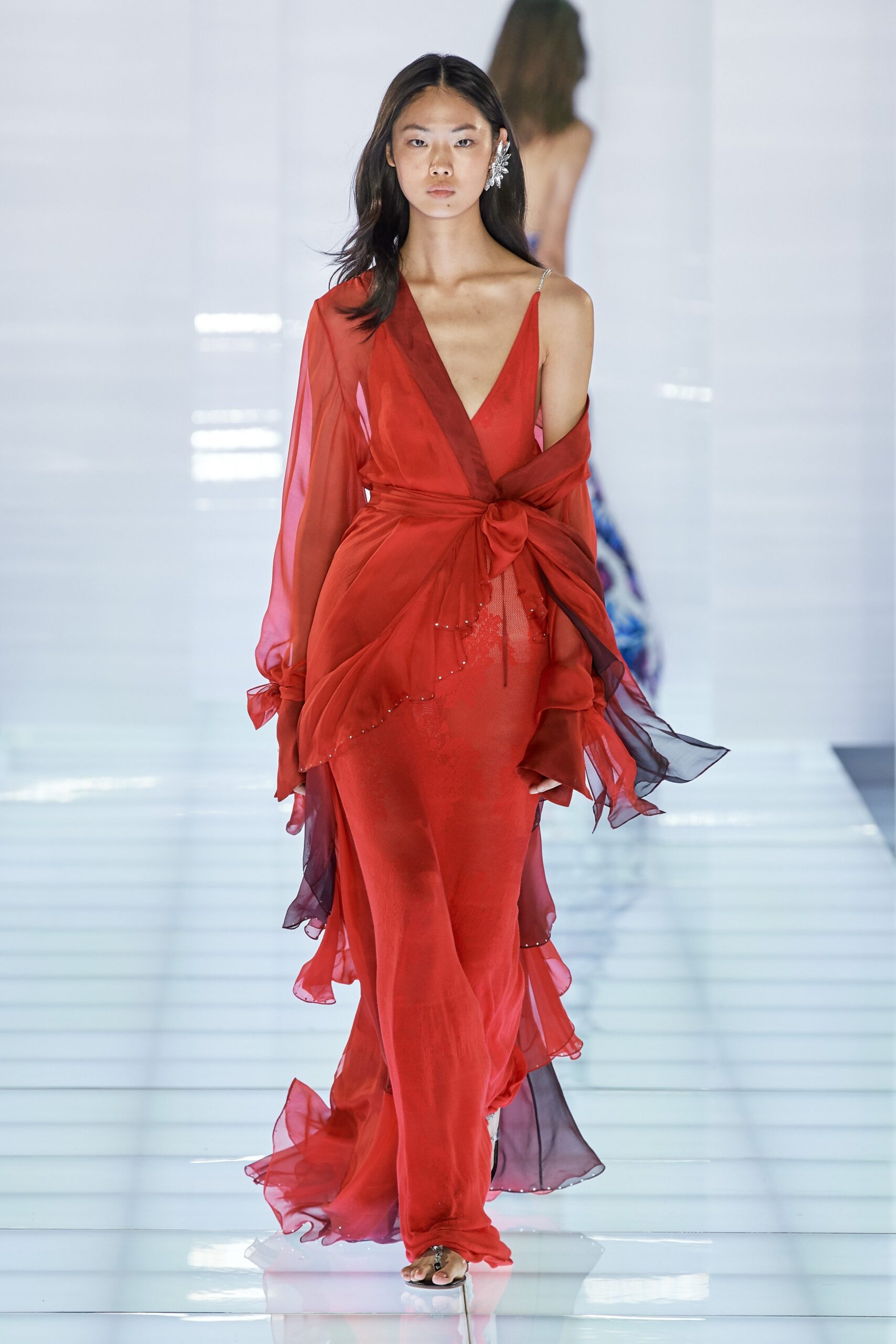 red chiffon sleeveless gown