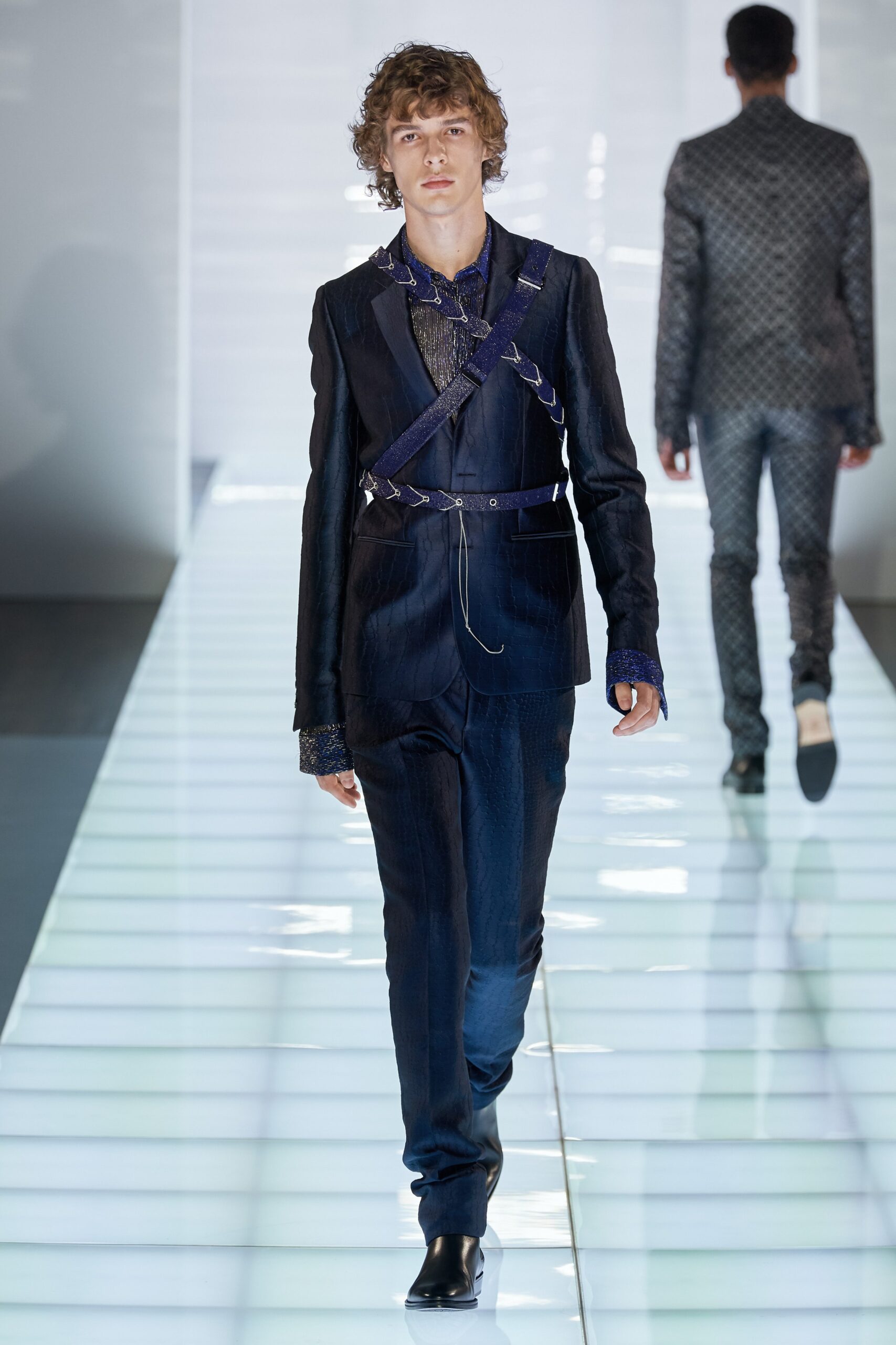 blue silk tailored suit