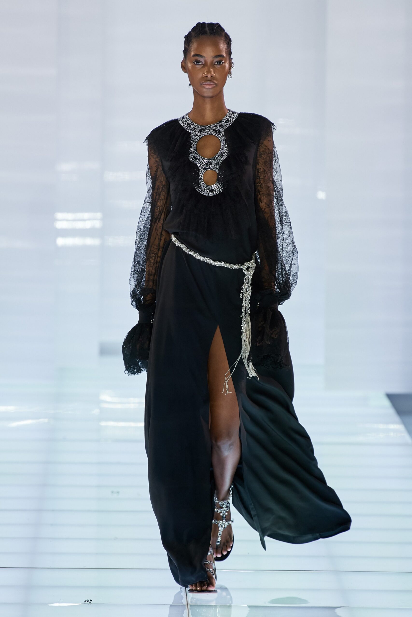 black silk long-sleeve dress