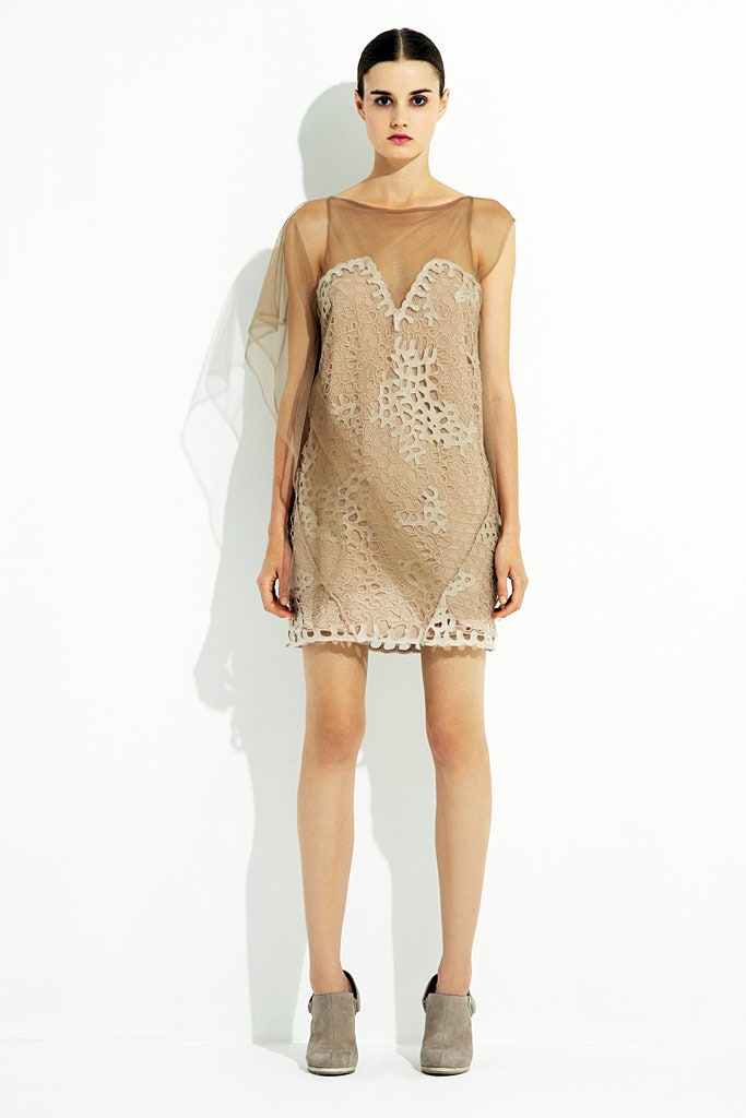 beige lace mini dress