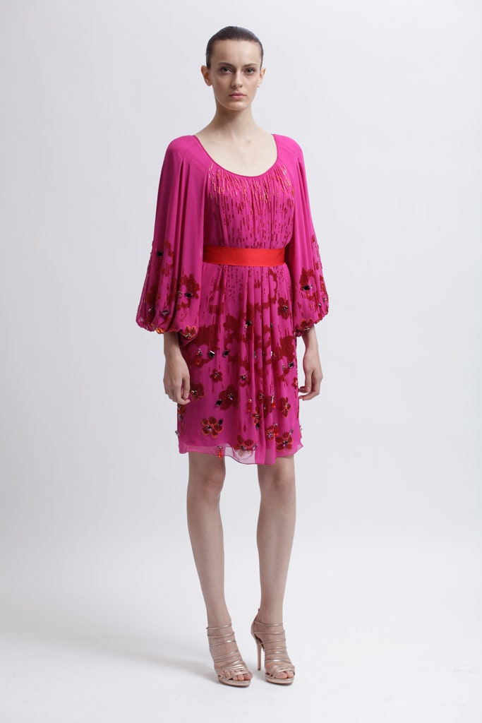 pink silk embroidered dress