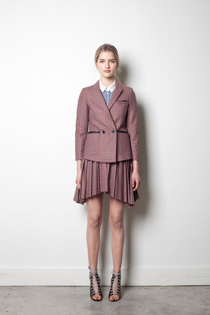 tailored blazer with pleated skirt