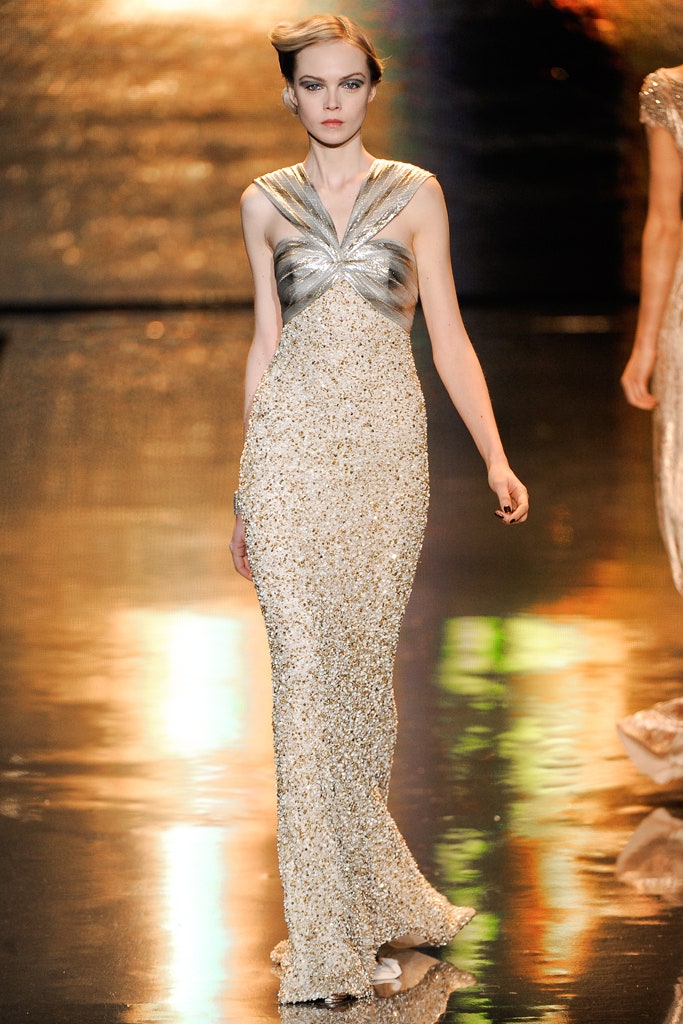 gold sequined sleeveless gown