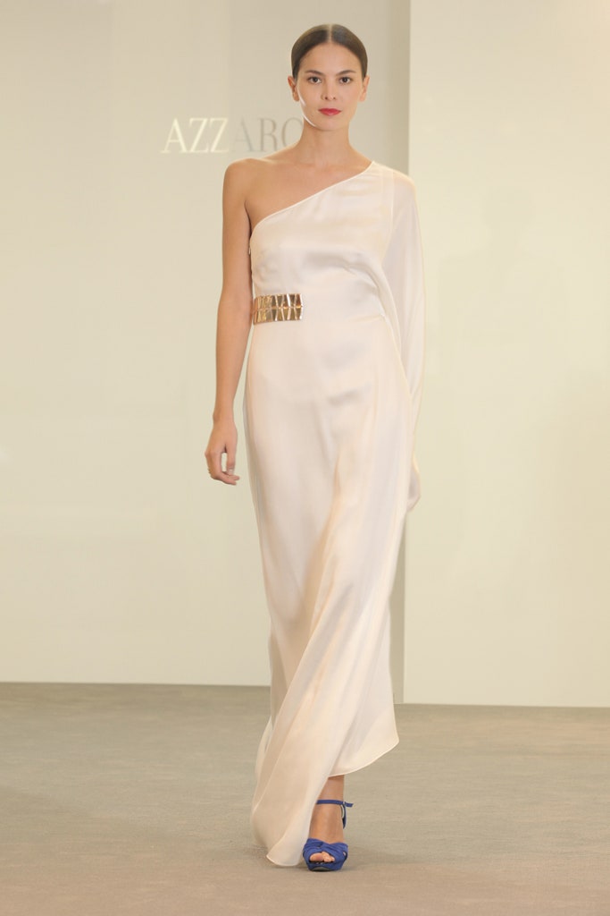 white silk one-shoulder gown