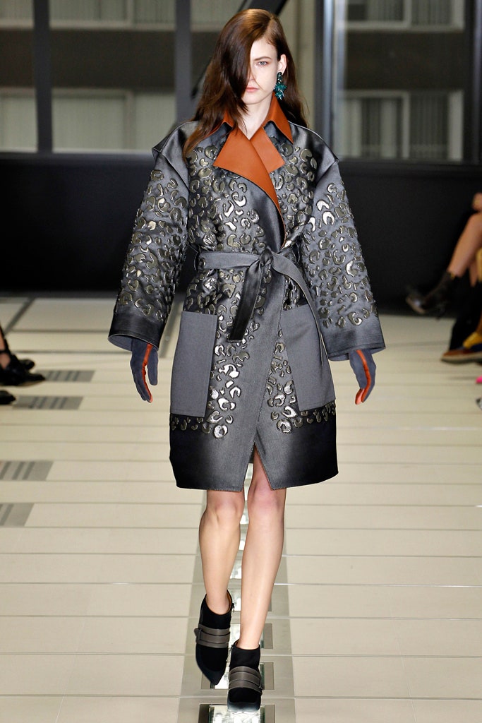 gray leather embroidered coat