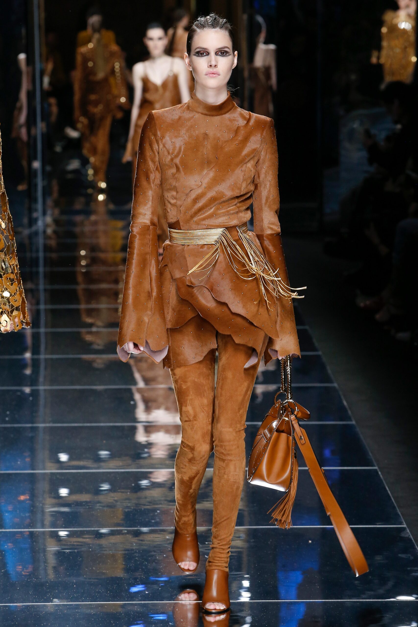 brown leather fringed bag