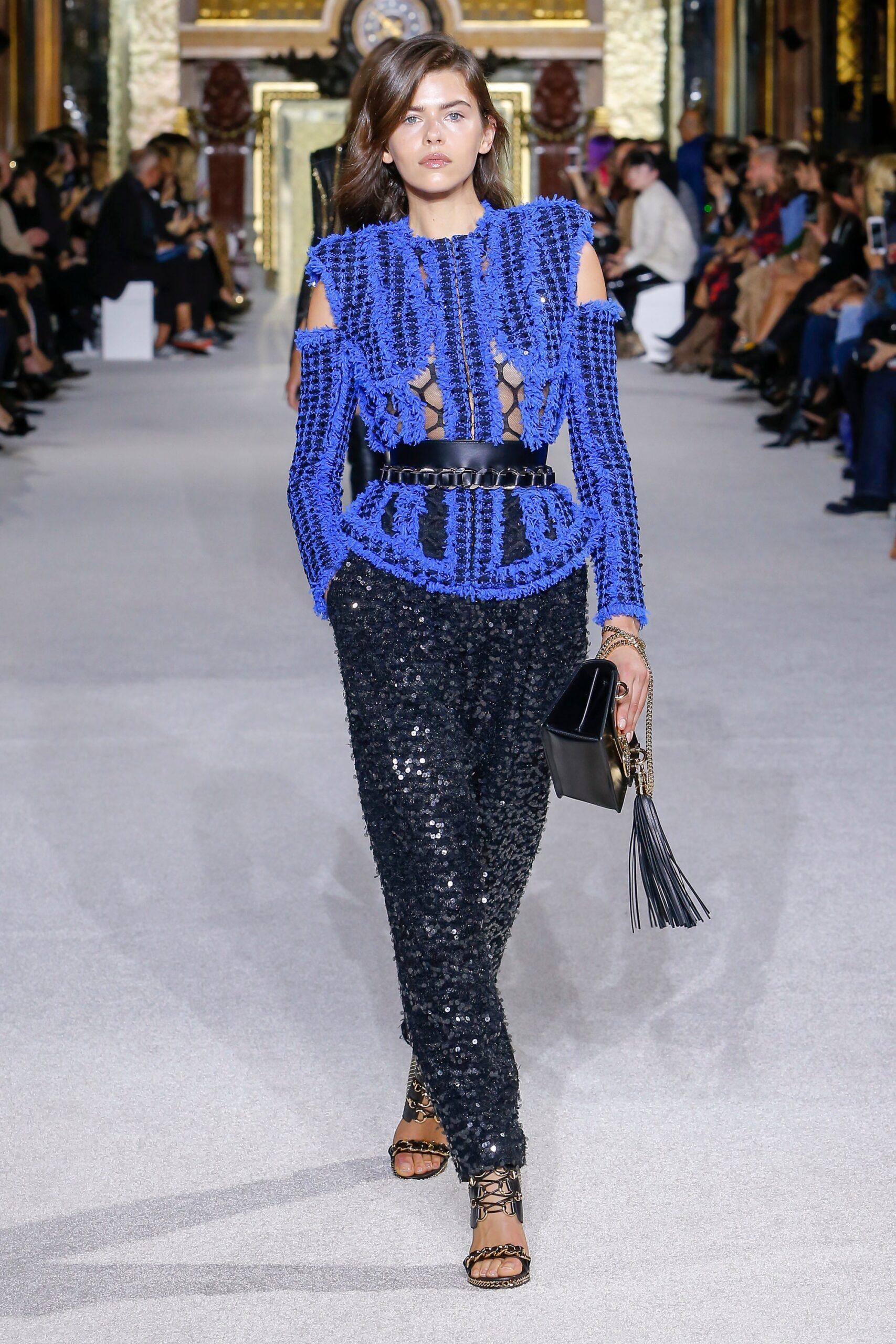 blue silk fitted top with cutouts