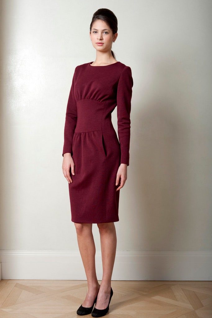 fitted maroon long-sleeve dress