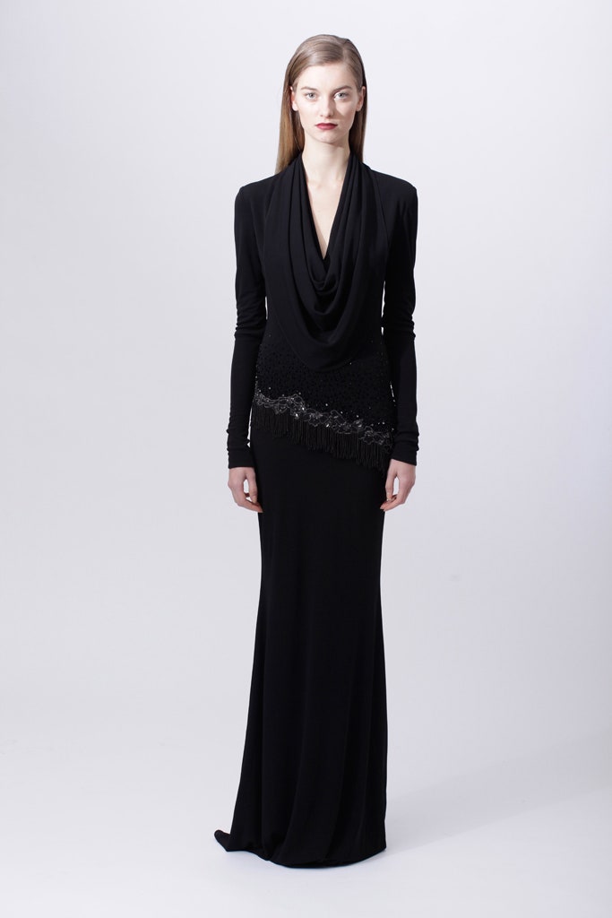 black silk fitted gown