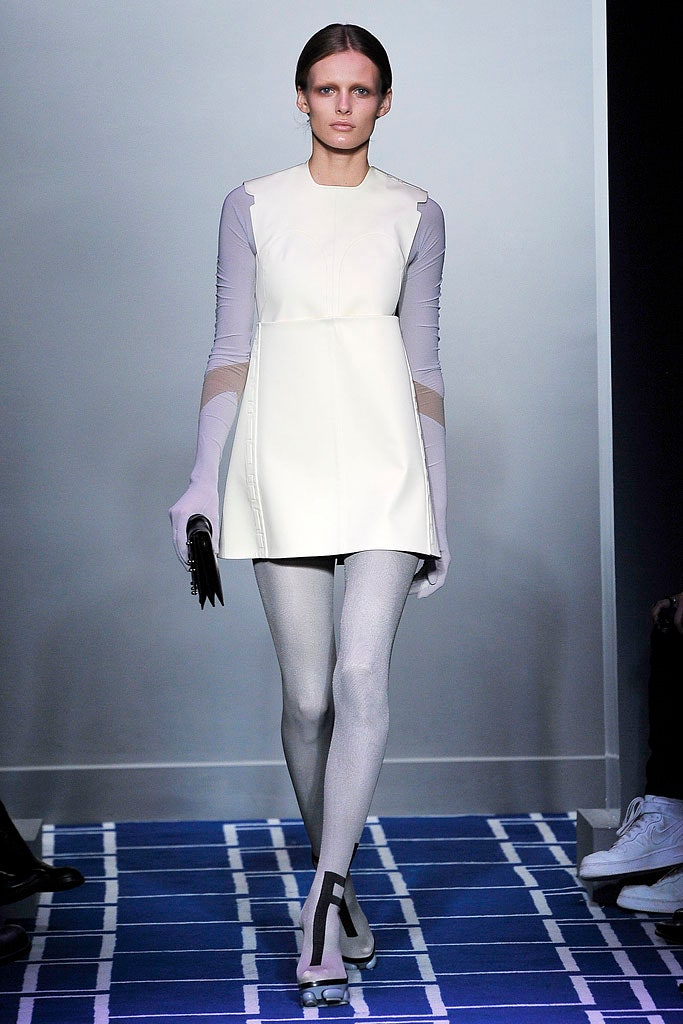 white fitted mini dress with gloves