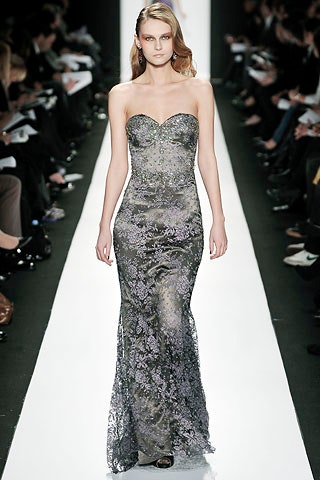 purple gray embroidered strapless gown