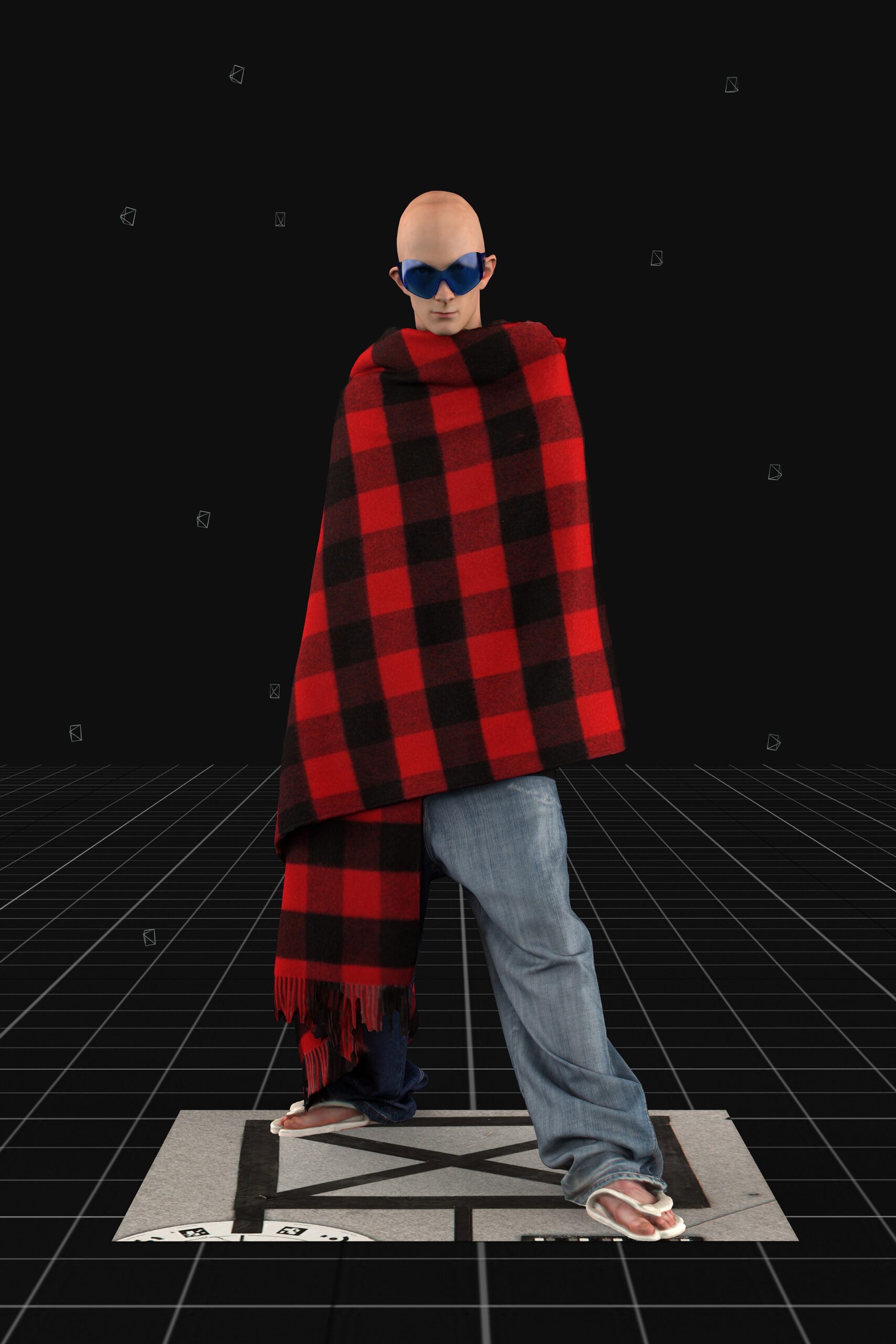 red wool relaxed checked poncho