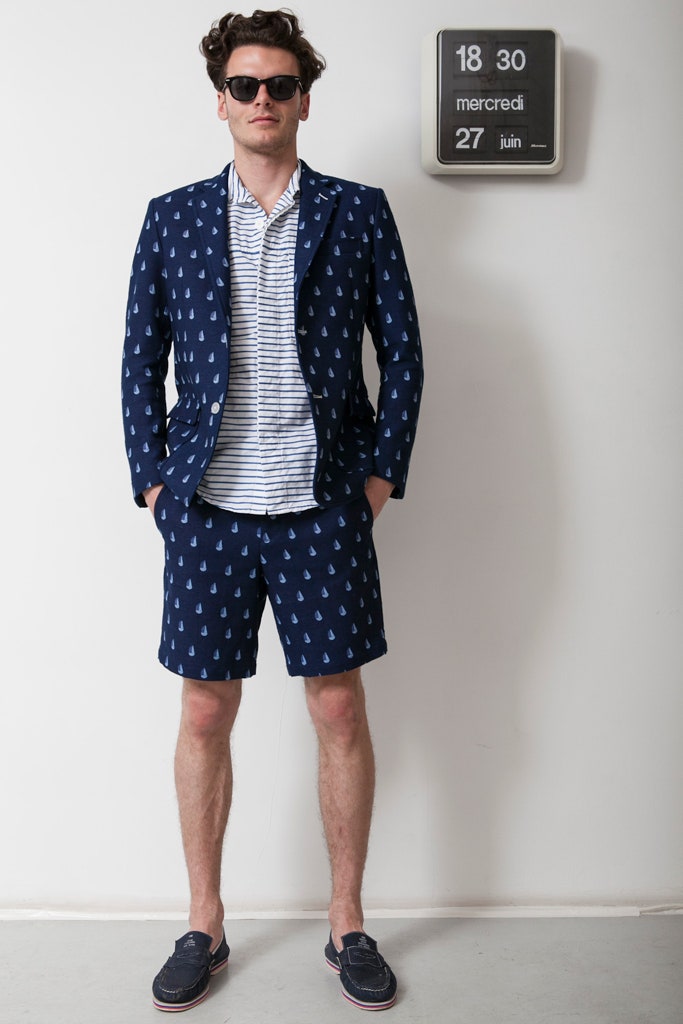 blue printed blazer and shorts