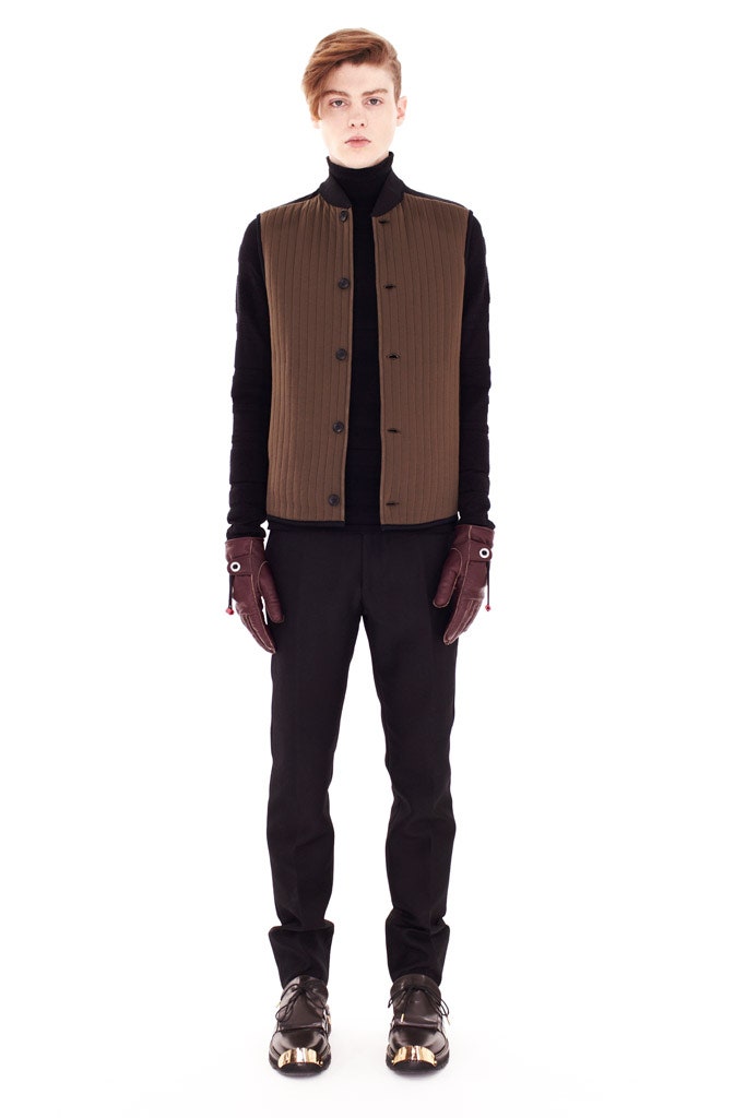 brown cotton vest with black sweater