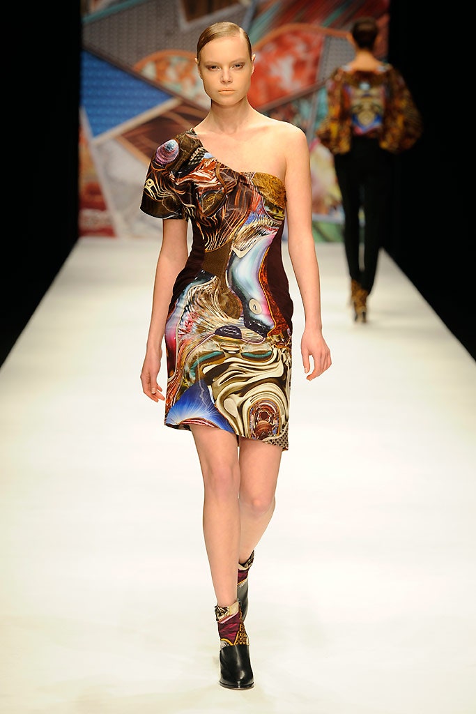 multi-colored asymmetric mini-dress