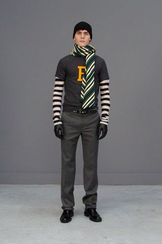 gray t-shirt and tailored pants