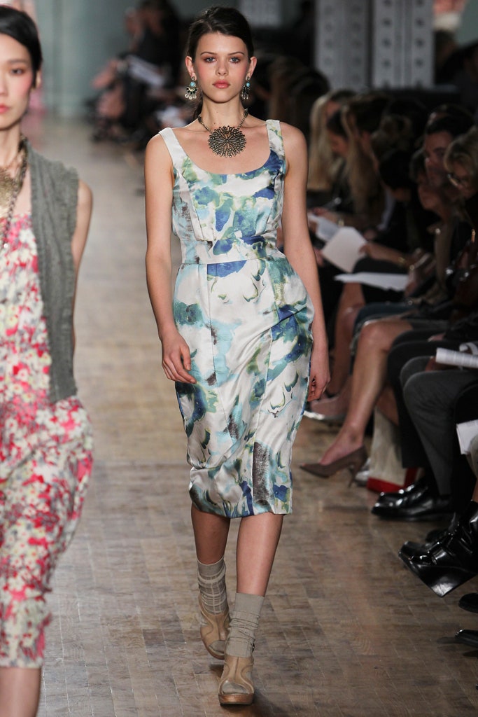 blue green printed silk dress