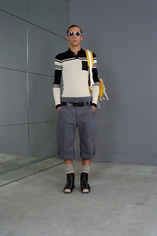 fitted striped top with relaxed pants