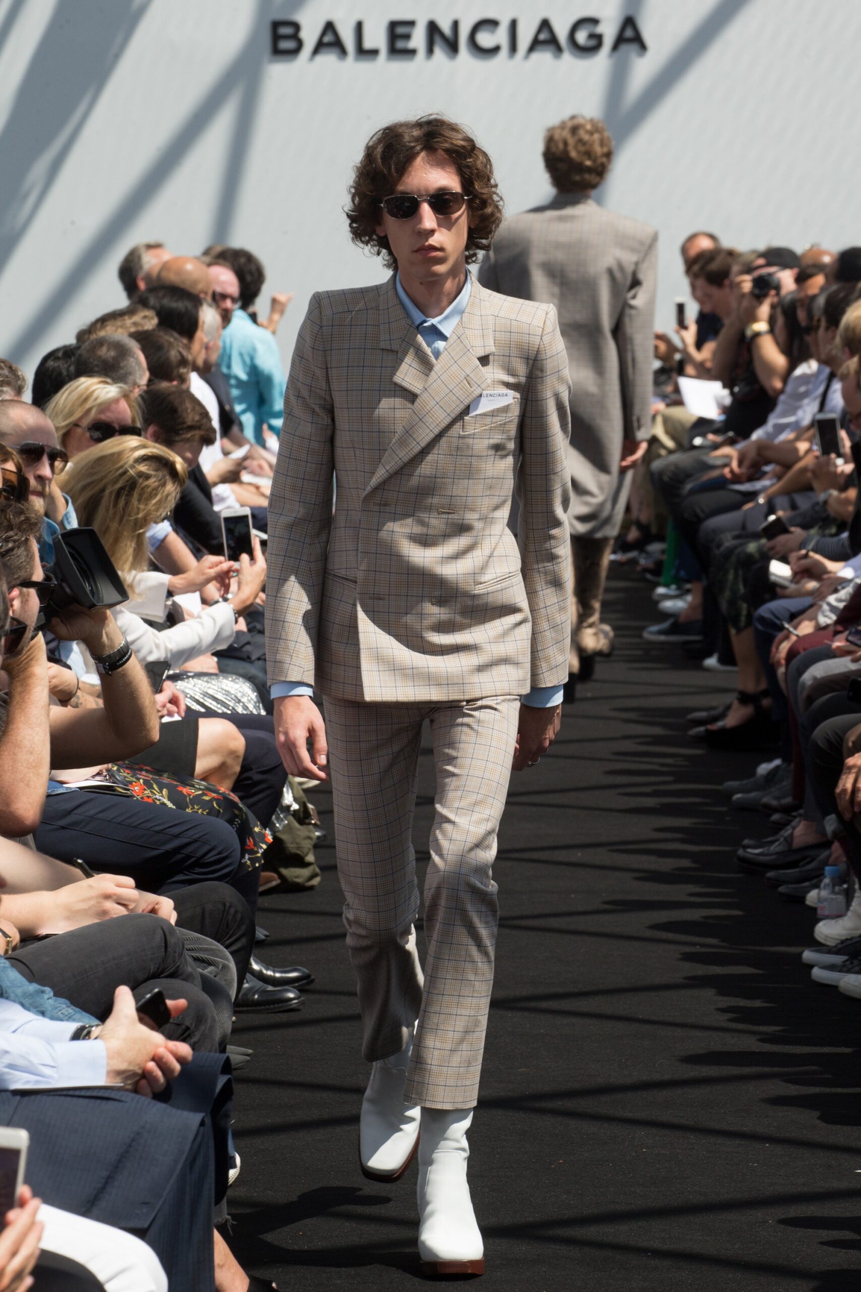 beige checked tailored suit