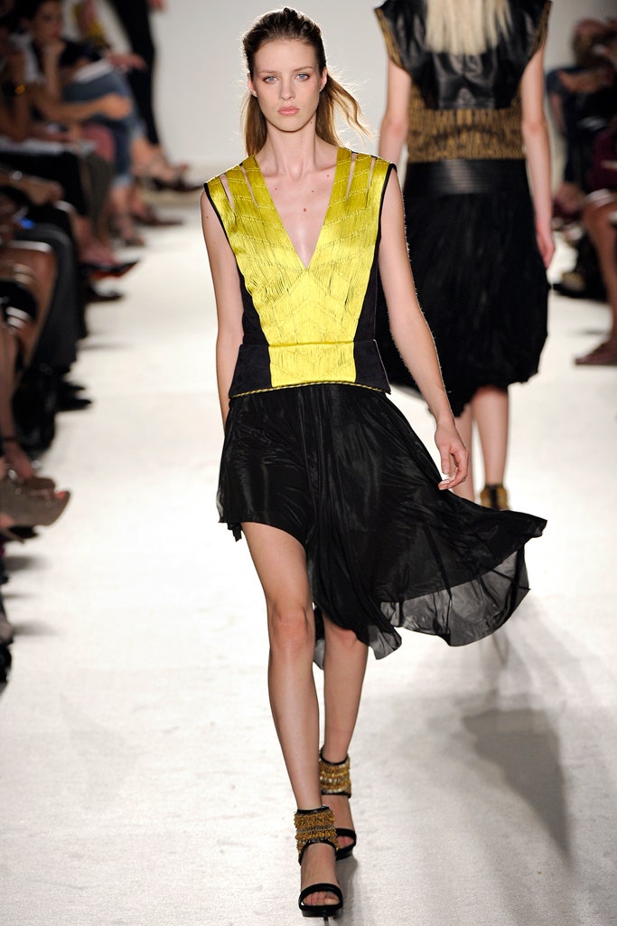black and yellow pleated midi dress