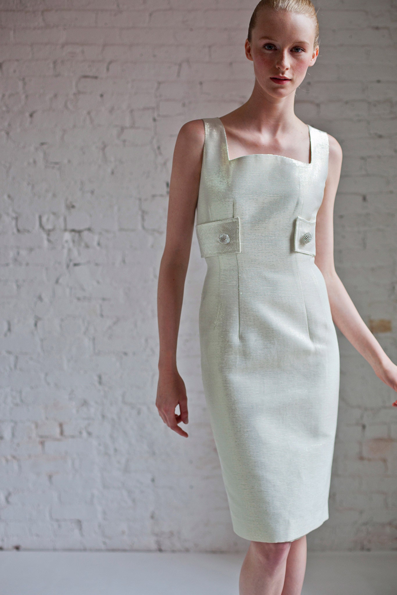 ivory silk fitted midi dress