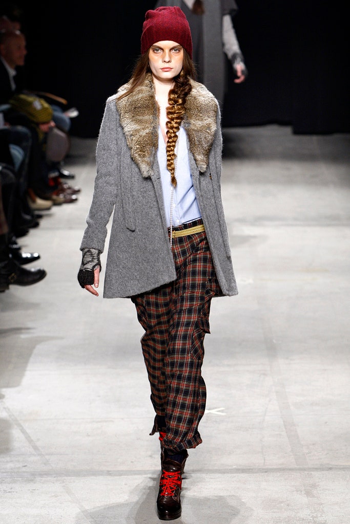 gray wool coat with blue shirt