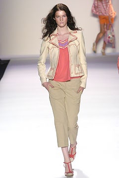 beige fitted jacket with coral top