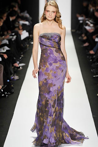 purple silk strapless gown