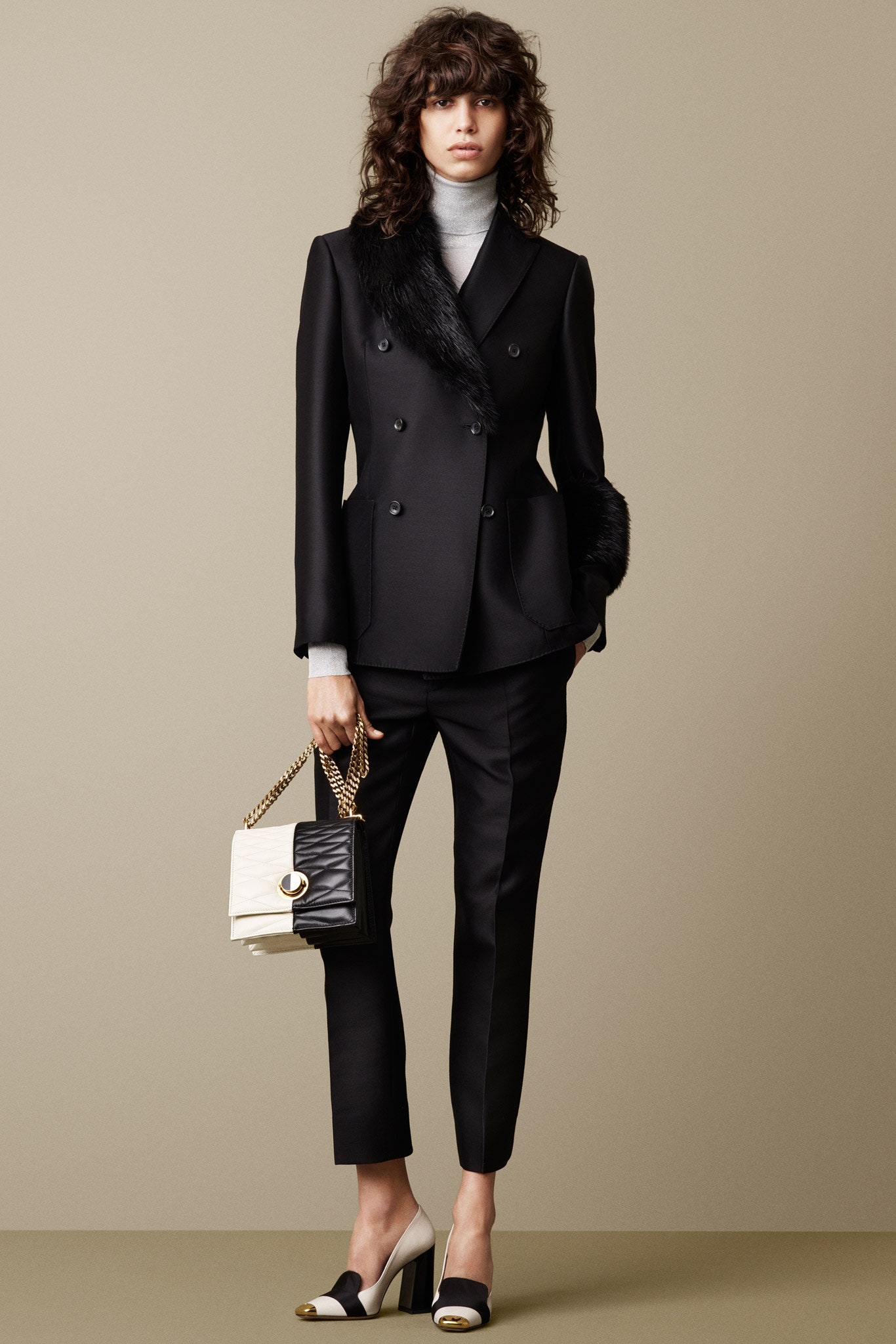 black tailored blazer with turtleneck