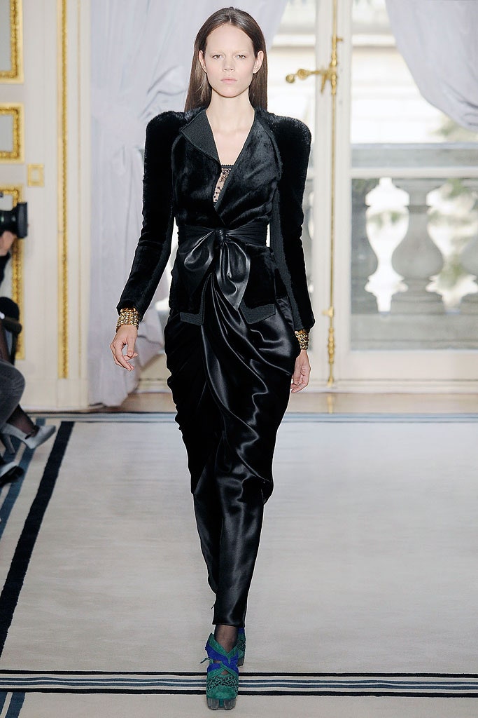 black satin fitted pleated pants