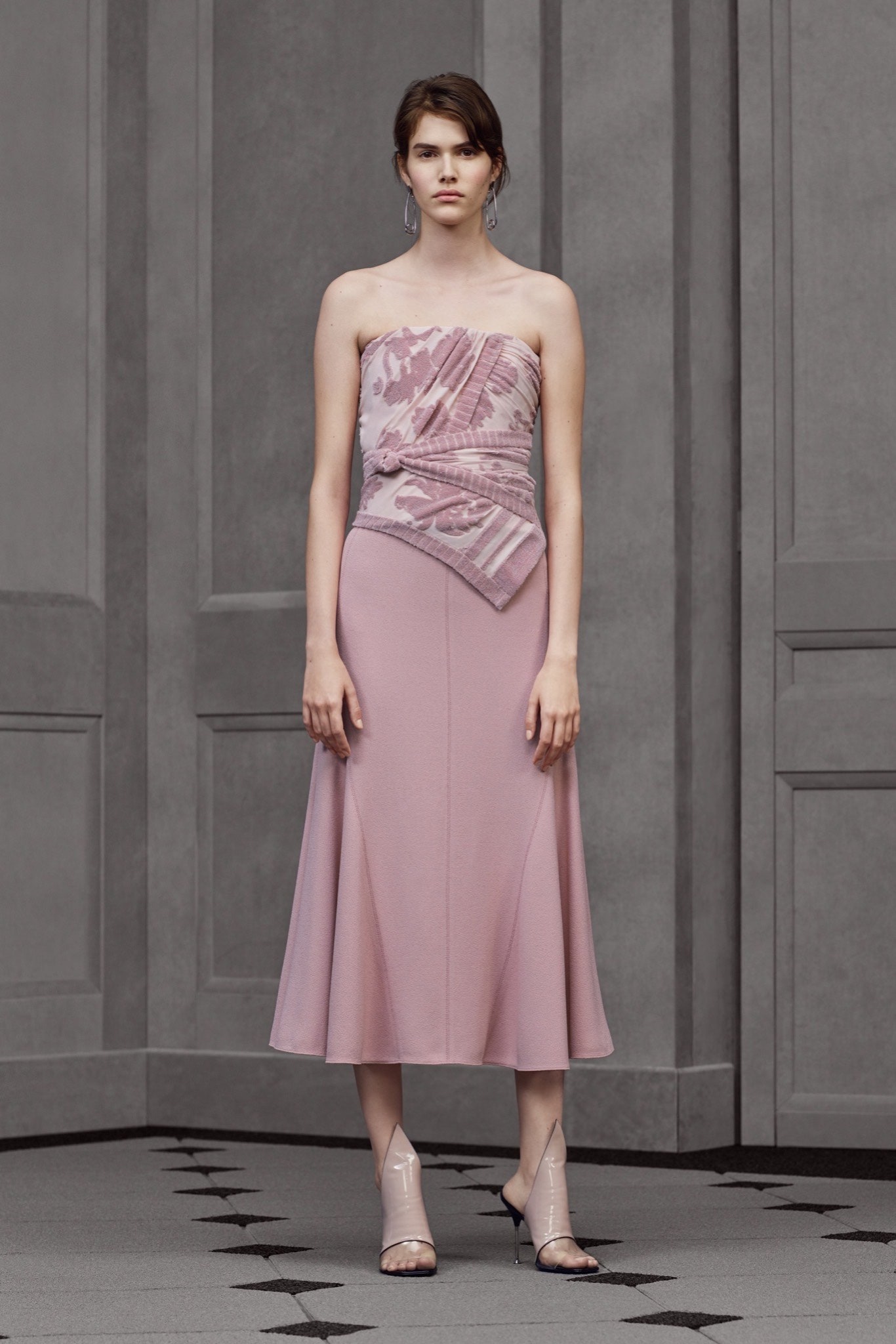 pink silk strapless dress