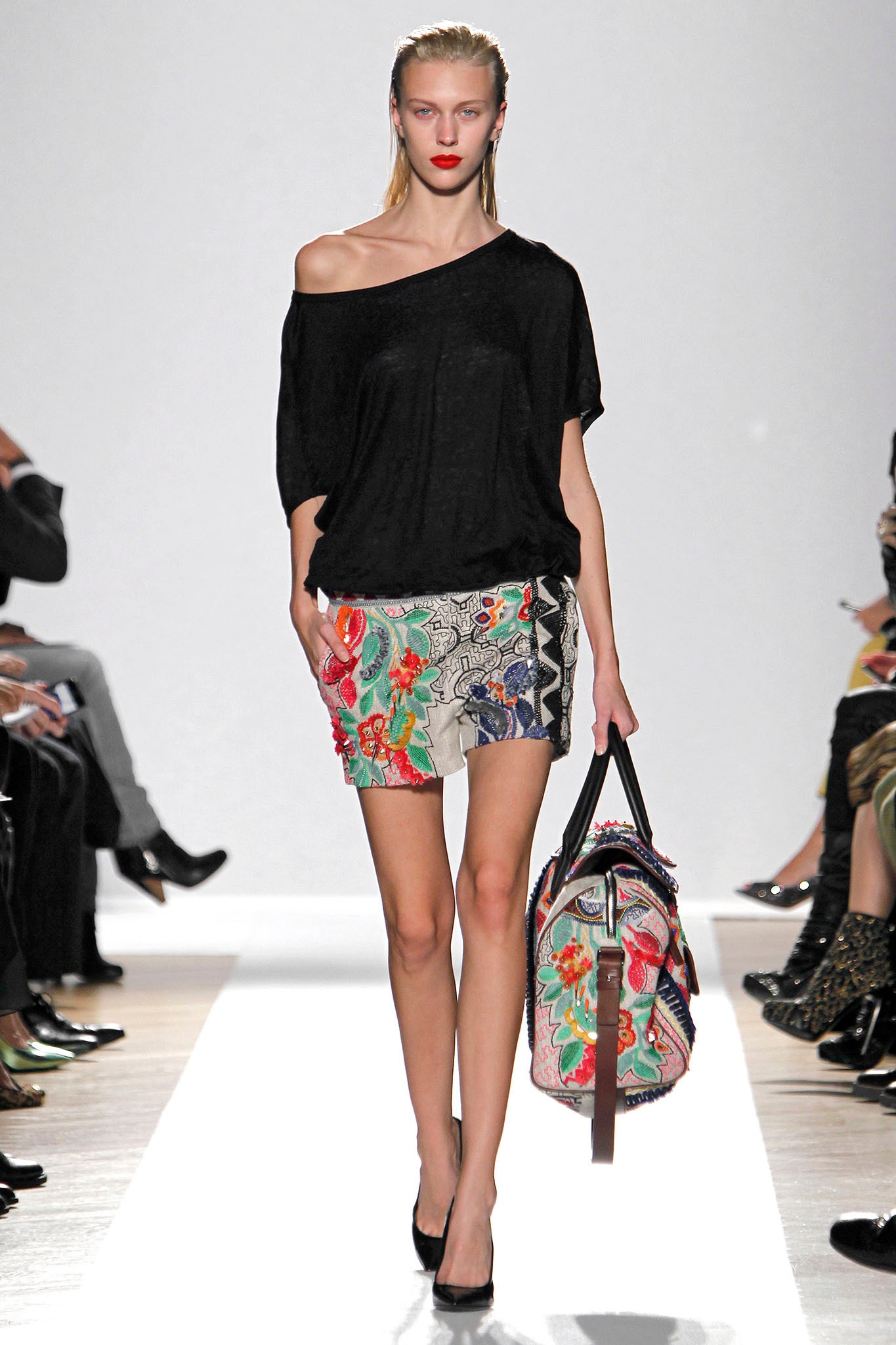 multi cotton fitted embroidered mini skirt