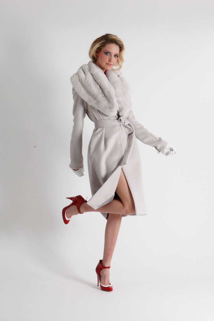 gray wool belted coat