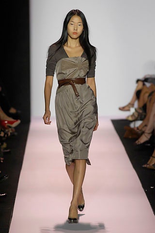 gray silk fitted dress with belt