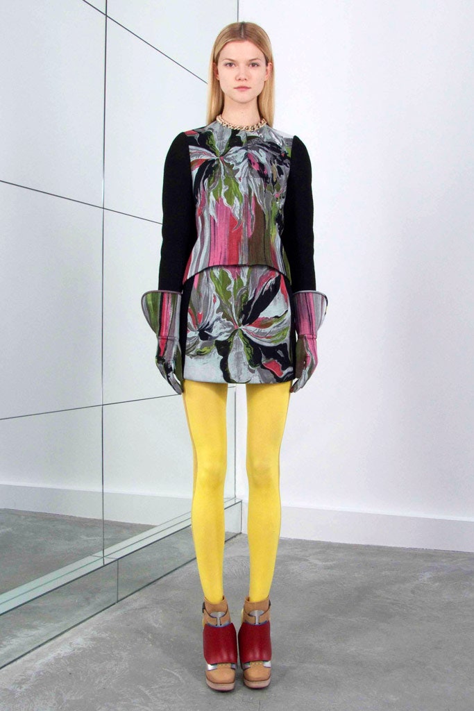 multi cotton long-sleeve collared fitted pleated mini dress