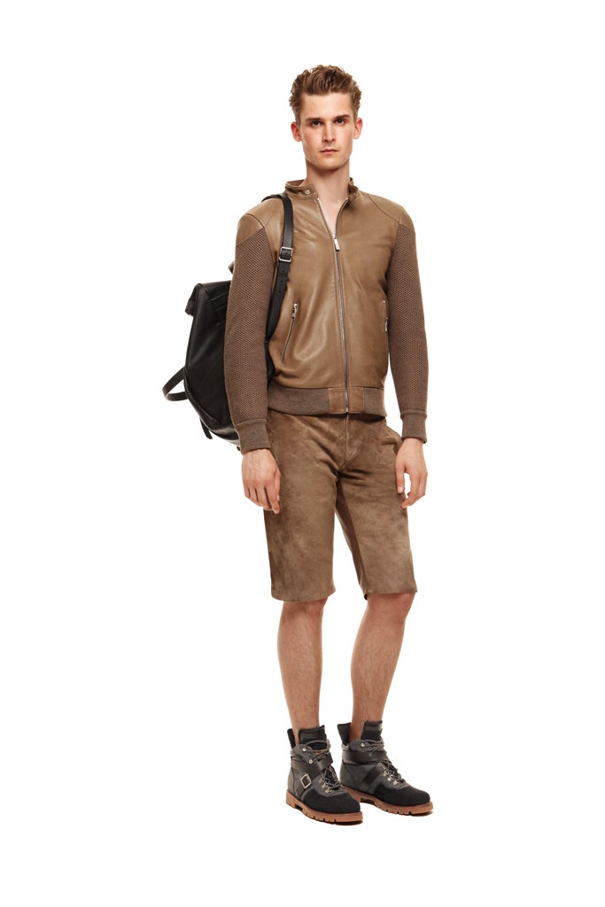 brown leather jacket with shorts
