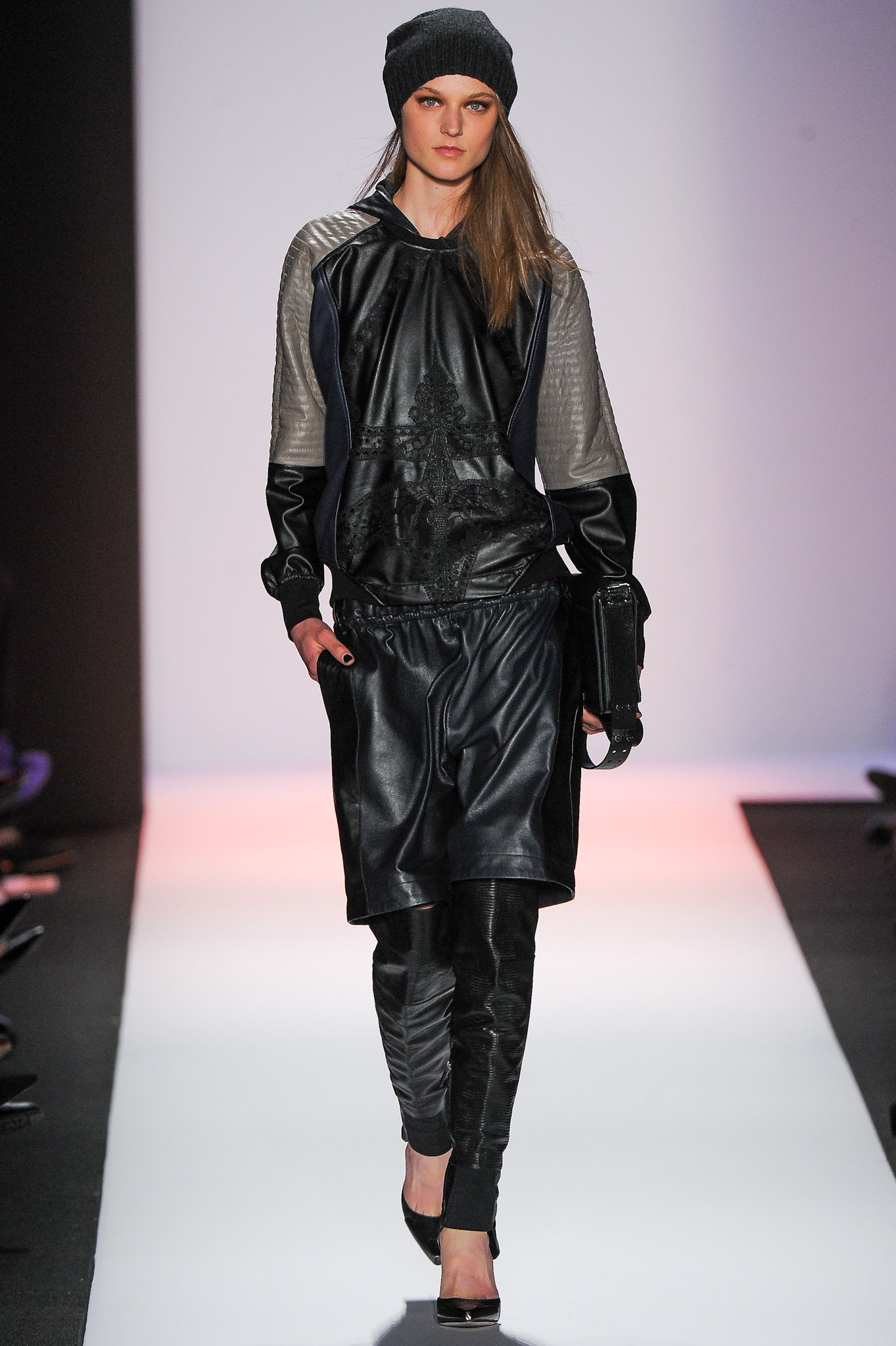 black leather hoodie and pants