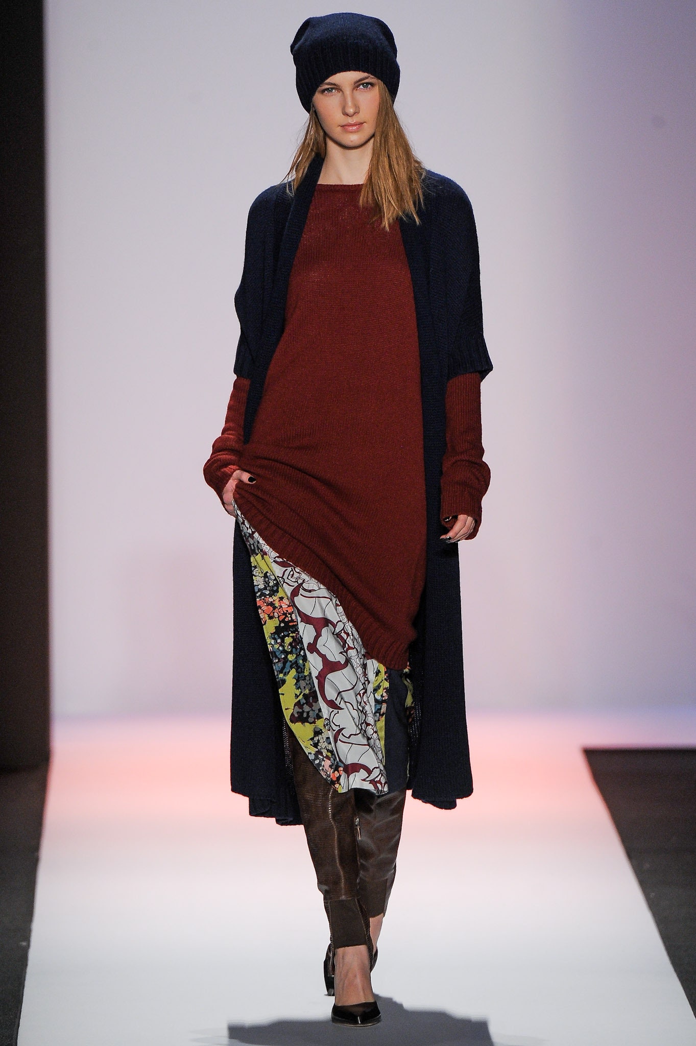 multi-colored relaxed midi dress with cardigan