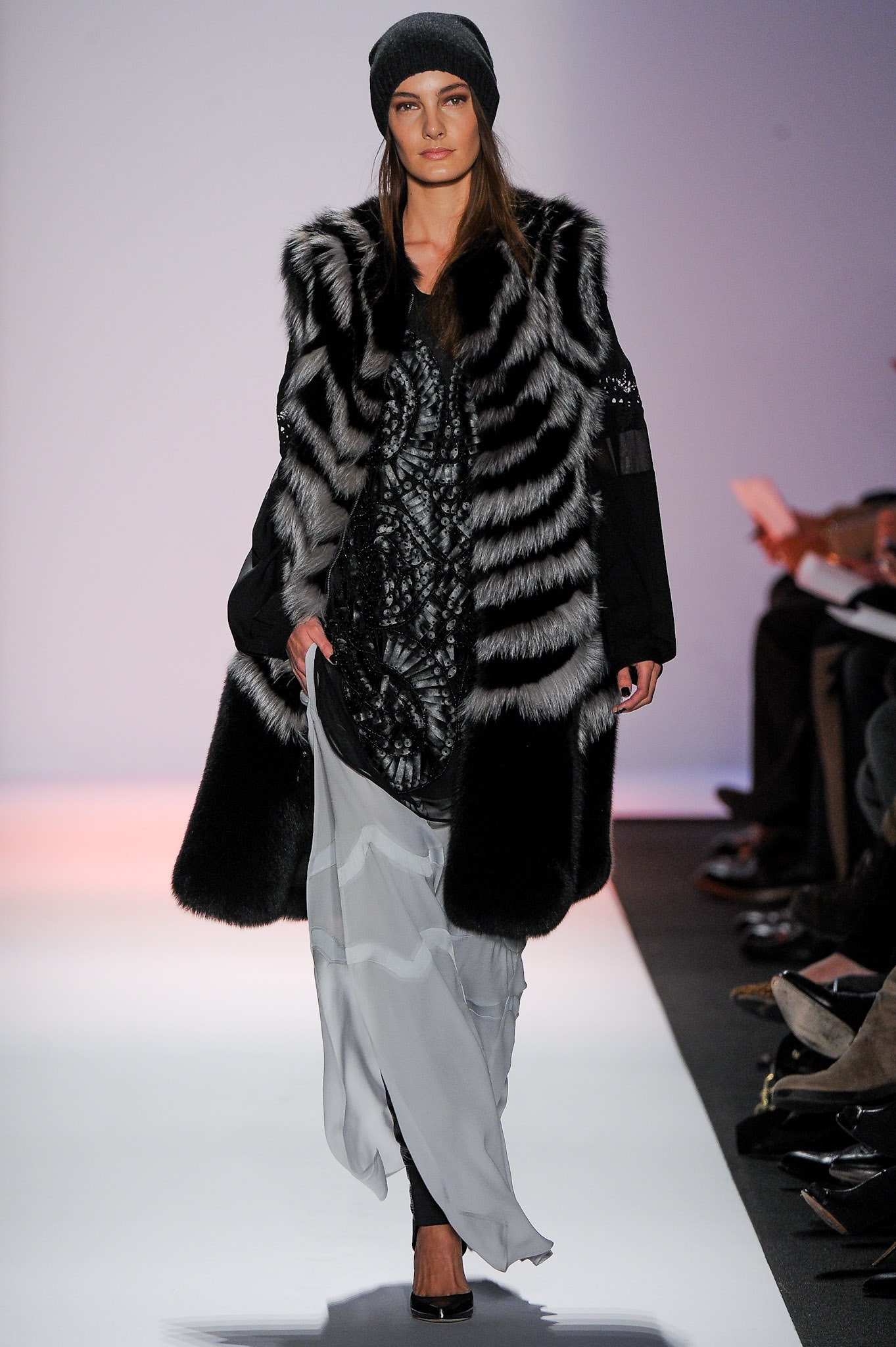 black fur relaxed layered coat