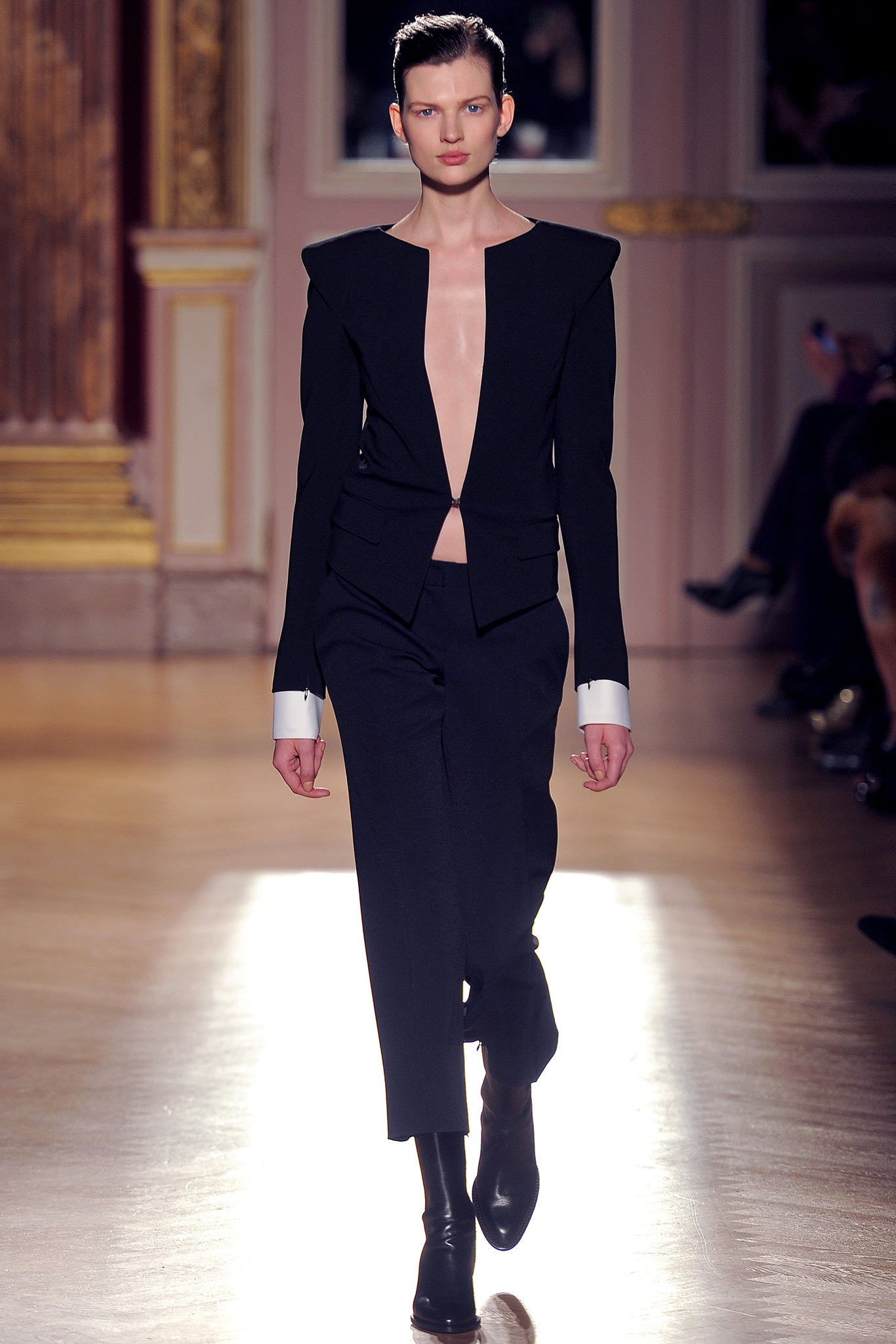 black fitted blazer and tailored pants