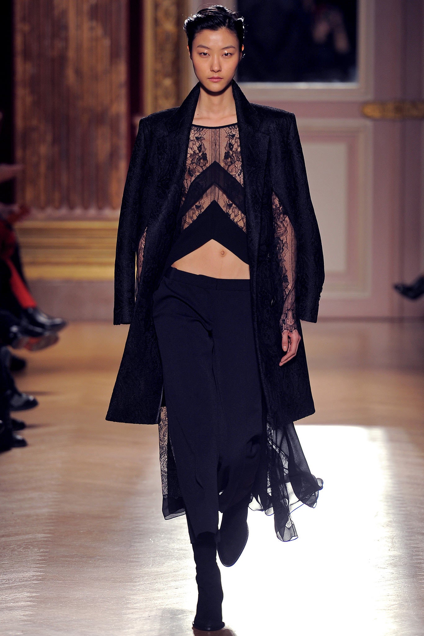 black lace coat and top