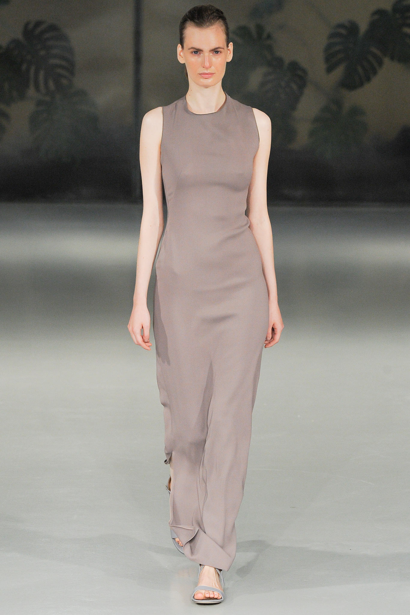 beige silk sleeveless dress