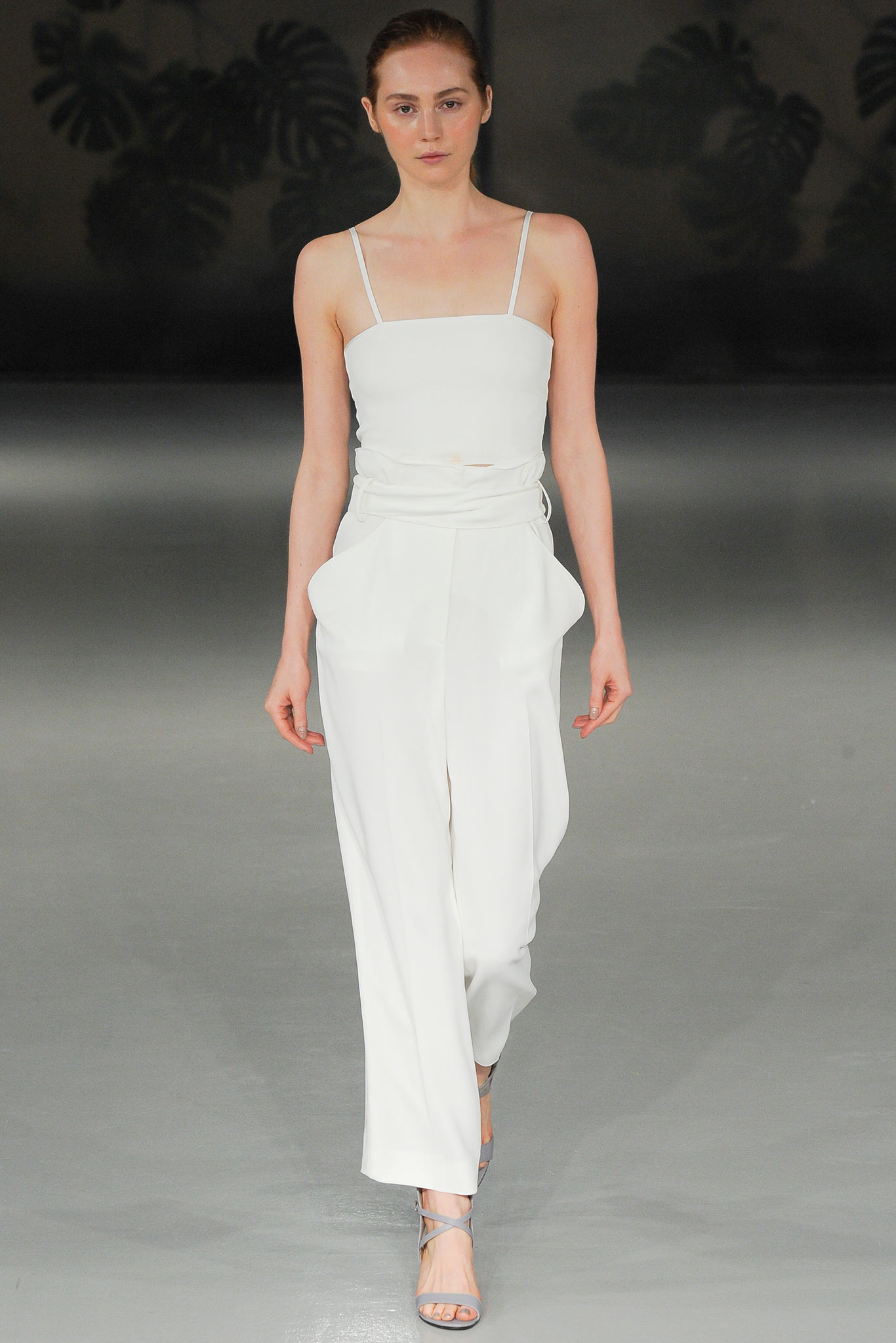 white fitted sleeveless jumpsuit