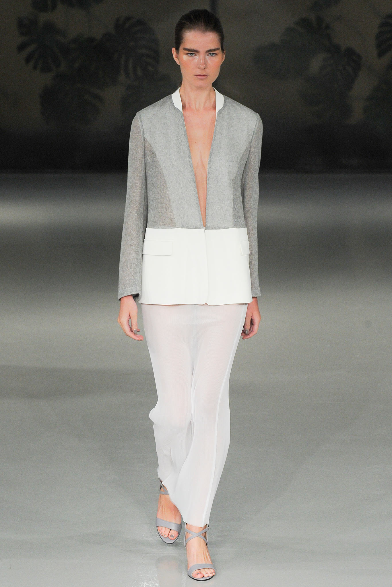 gray and white tailored blazer