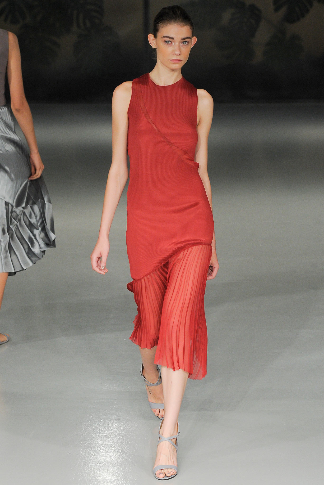red silk sleeveless dress