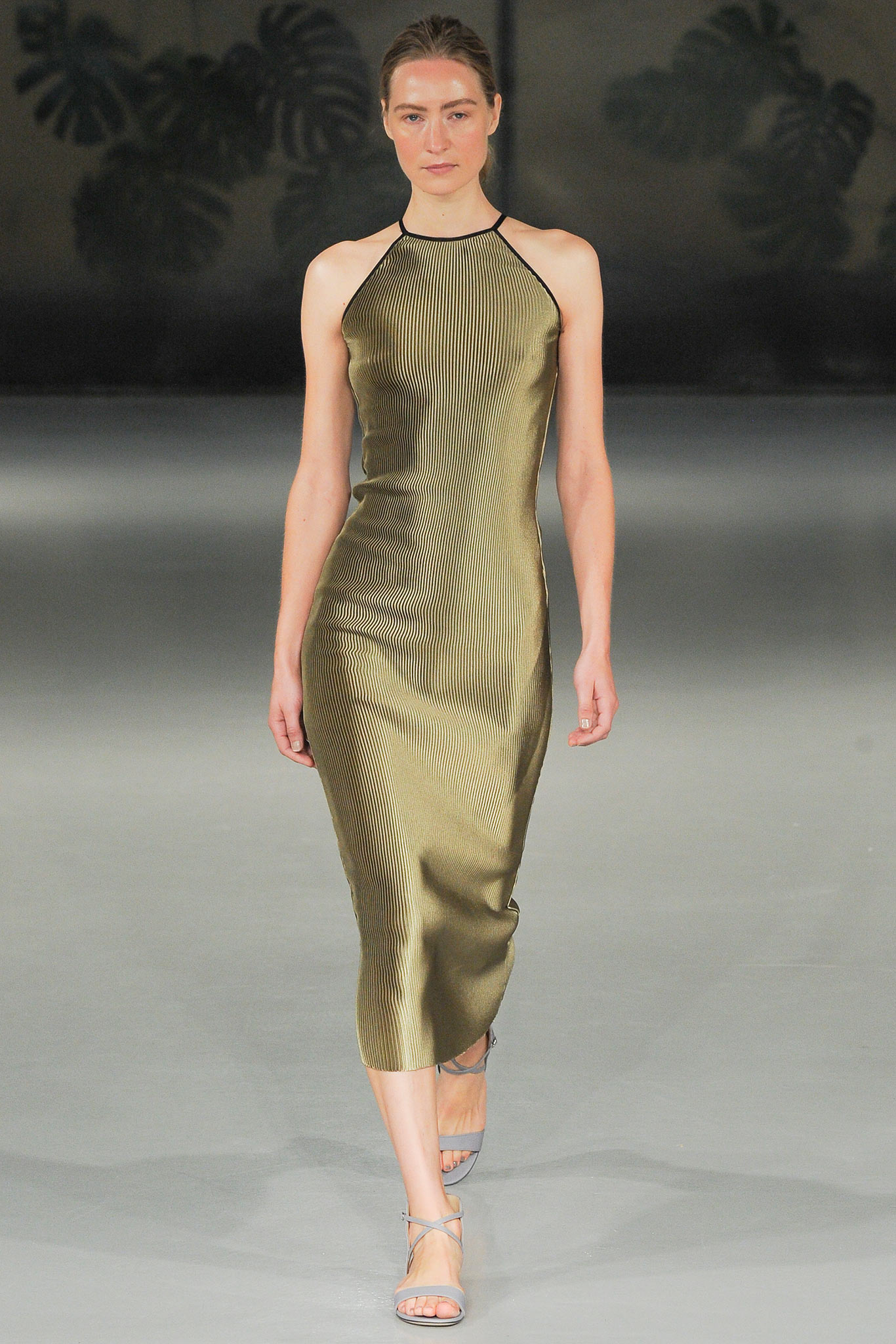 fitted green silk midi dress